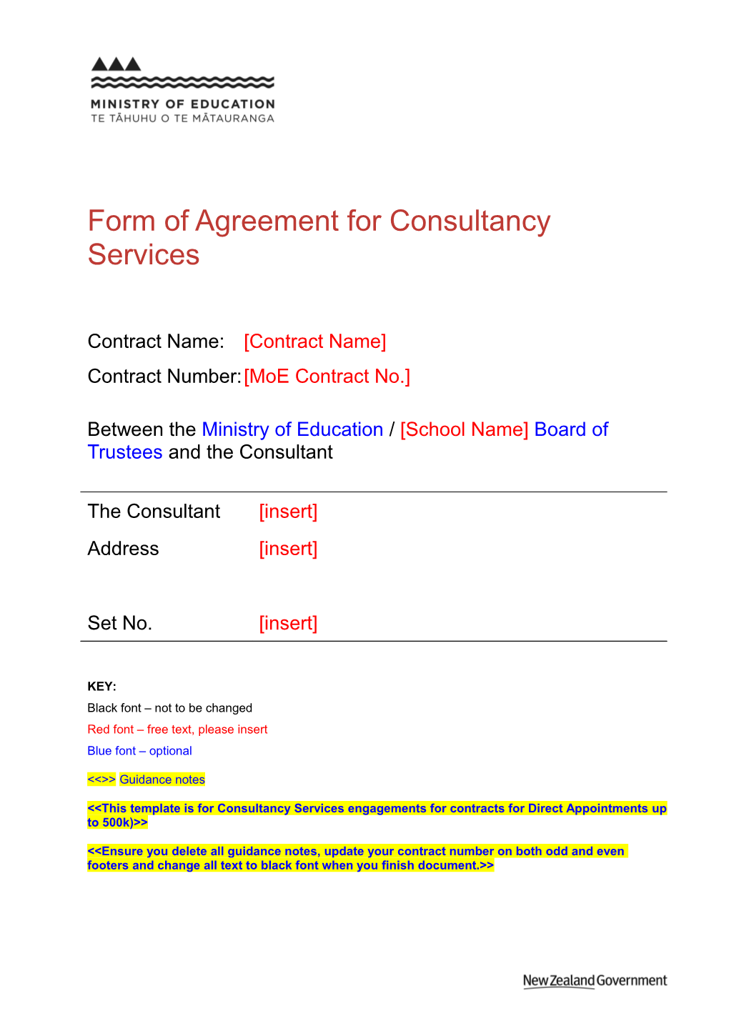 Form of Agreement for Consultancy Services (Contract 4)