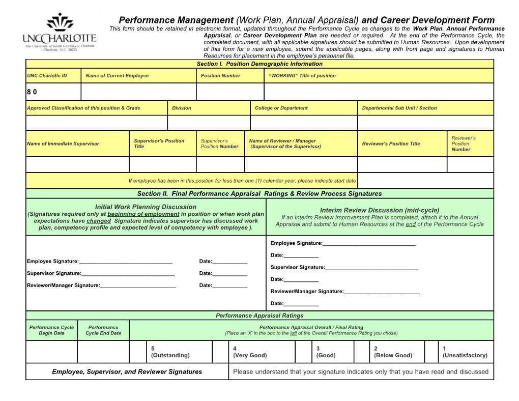 Performance Management (Work Plan, Annual Appraisal) and Career Development Form