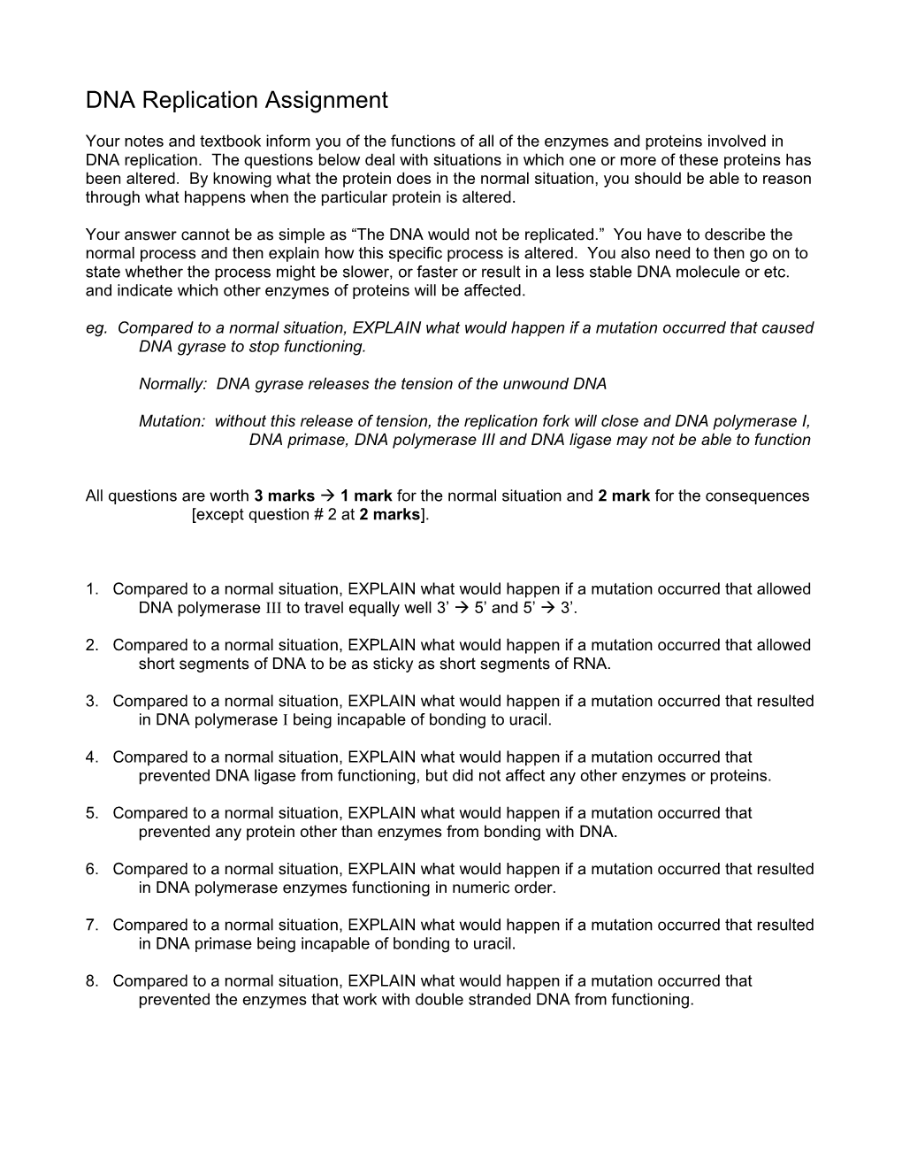 DNA Replication Assignment