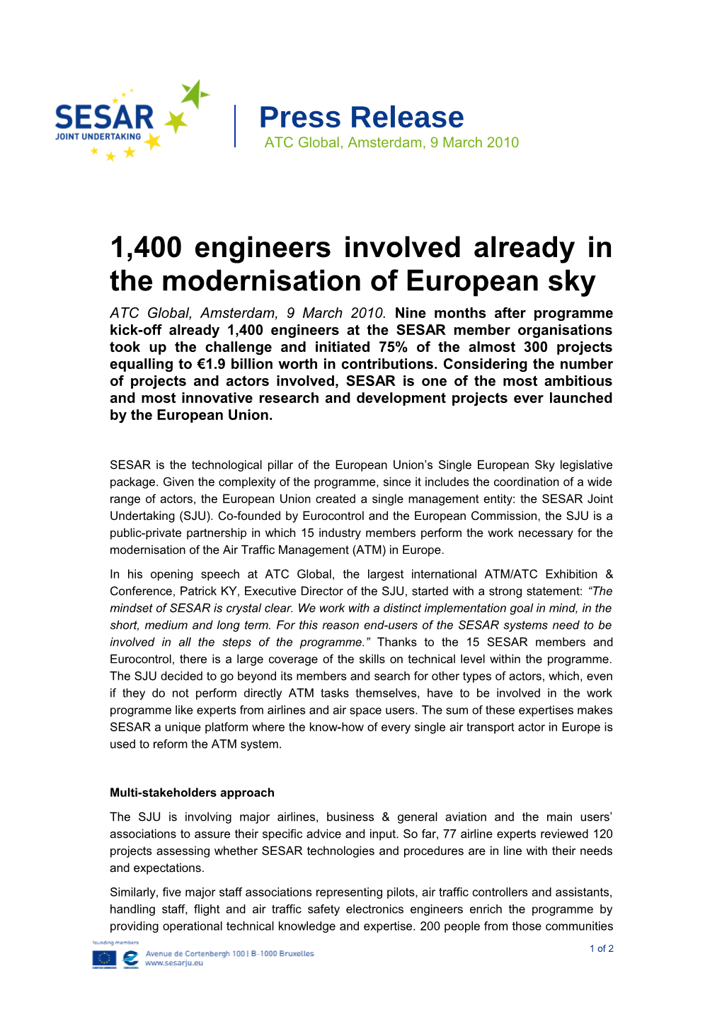 1,400 Engineers Involved Already in the Modernisation of European Sky