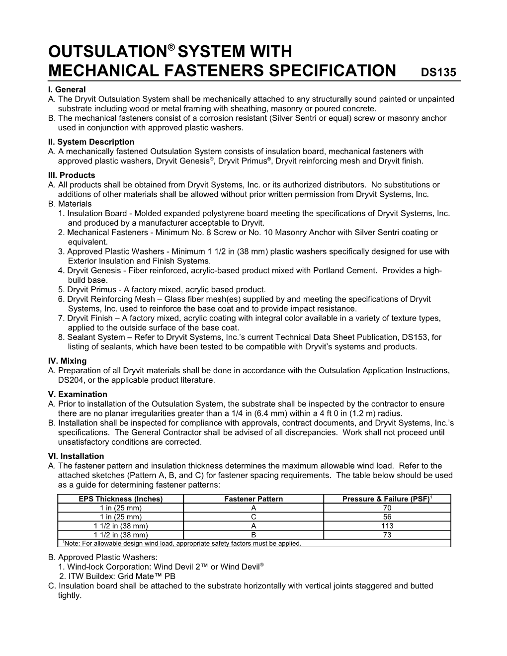 Specification for Outsulation with Mechanical Fasteners - DS135