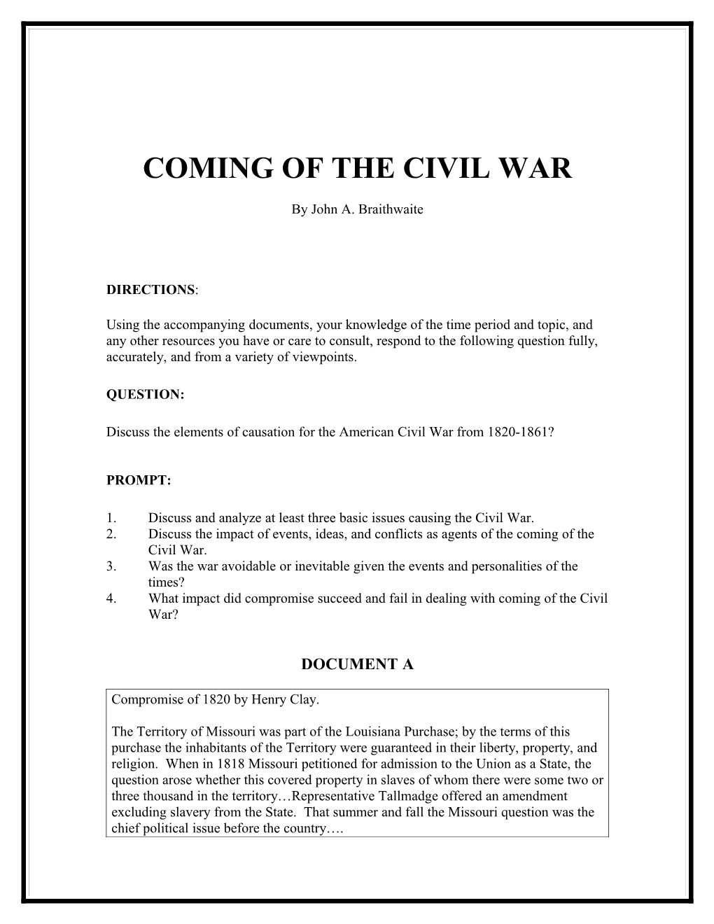 Coming of the Civil War