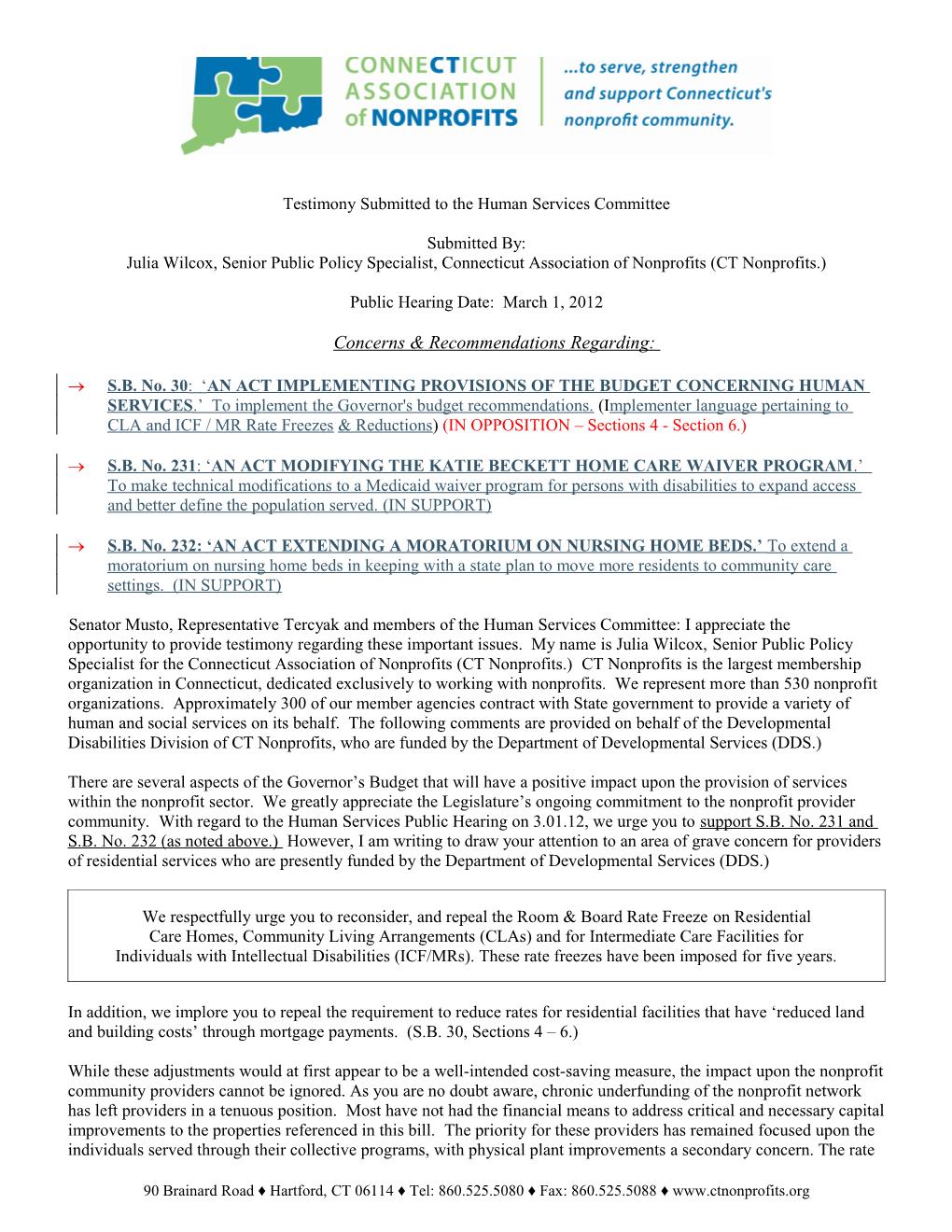 CT Nonprofits Testimony: Human Services, DDS, 3.01.12 J Wilcox Page 2 of 2
