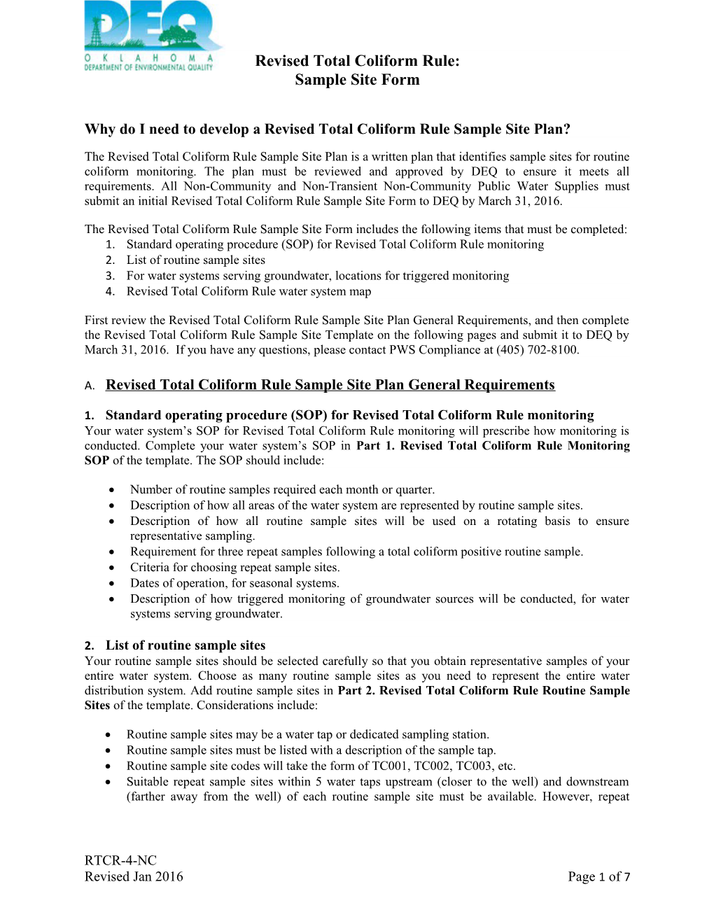 Why Do I Need to Develop a Revised Total Coliform Rule Sample Site Plan? s1