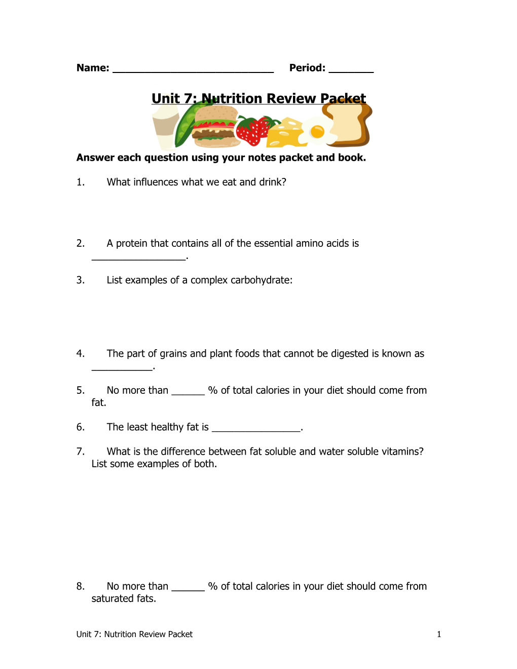 Answer Each Question Using Your Notes Packet and Book