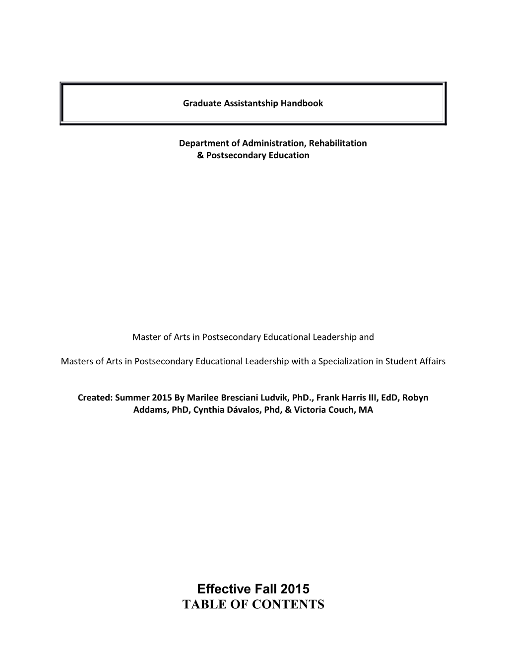 Graduate Assistantship Handbook