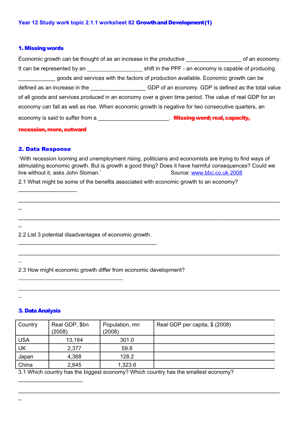Year 12 Study Work Topic 2.1.1 Worksheet 82 Growth and Development (1)