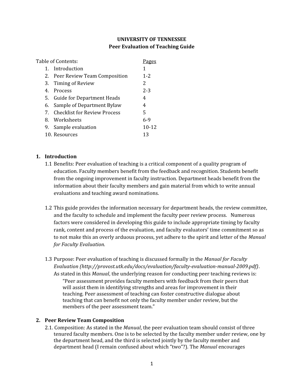 Peer Evaluation of Teaching Guide