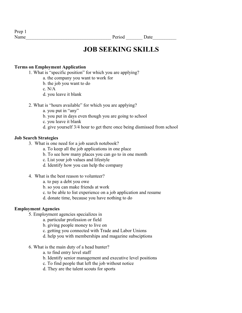 Job Seeking Skills