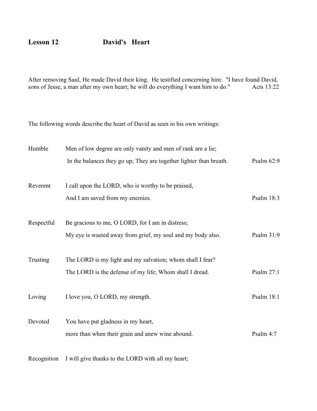 Lesson 12 David's Heart