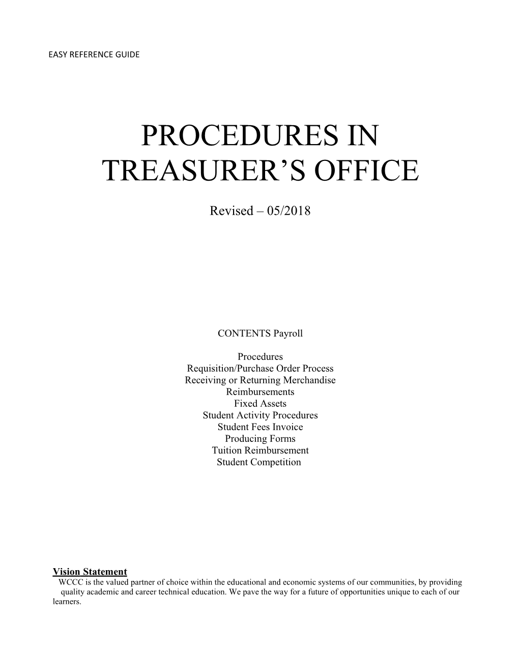 PROCEDURES in TREASURER S OFFICE Revised 05/2018