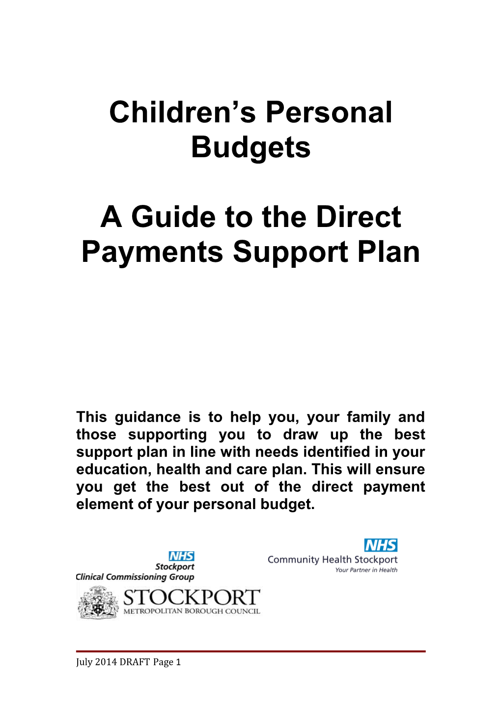 A Guide to the Direct Payments Support Plan