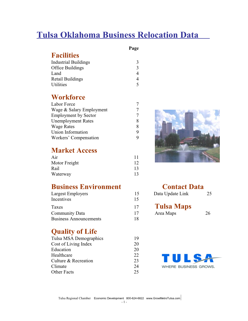 Tulsa Business Relocation Data