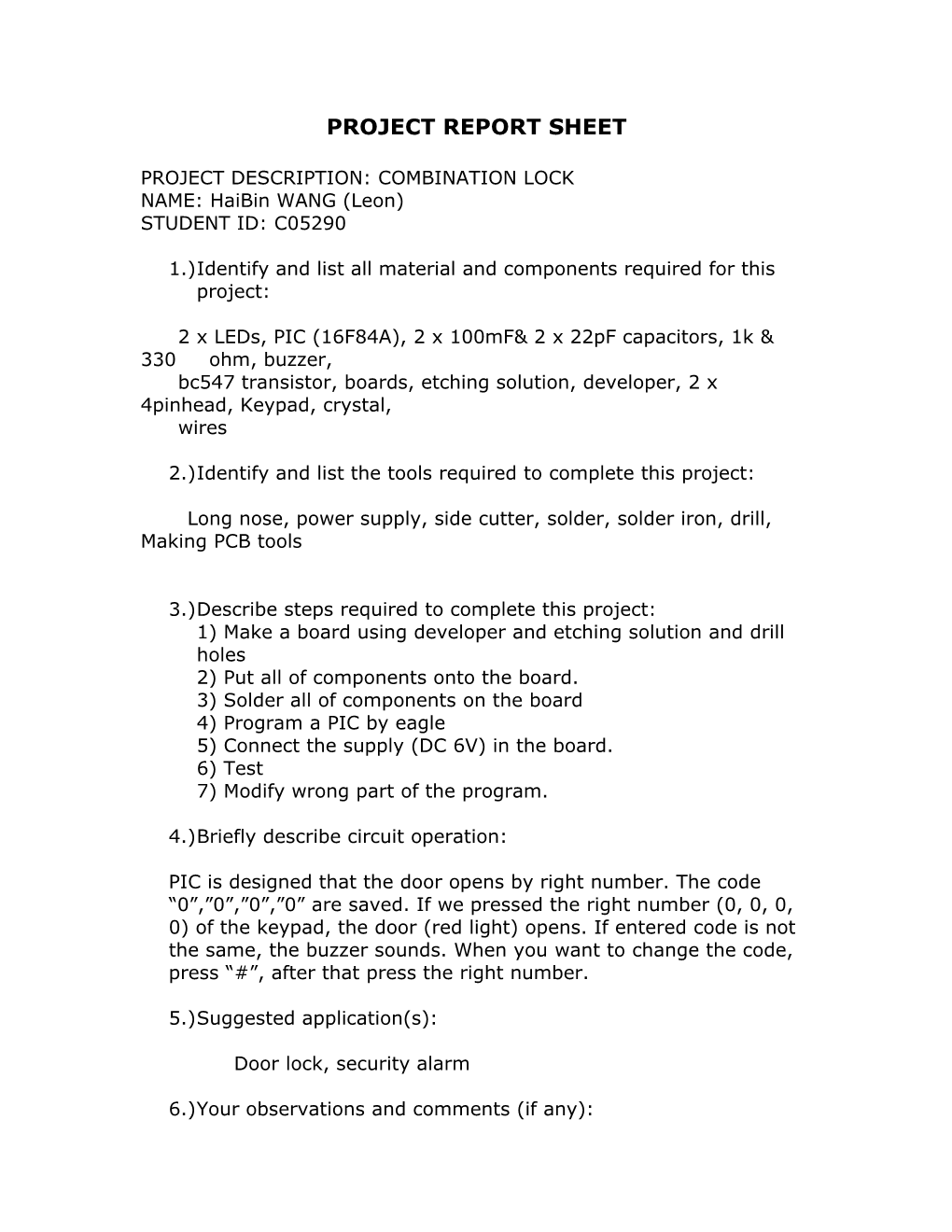 Project Report Sheet