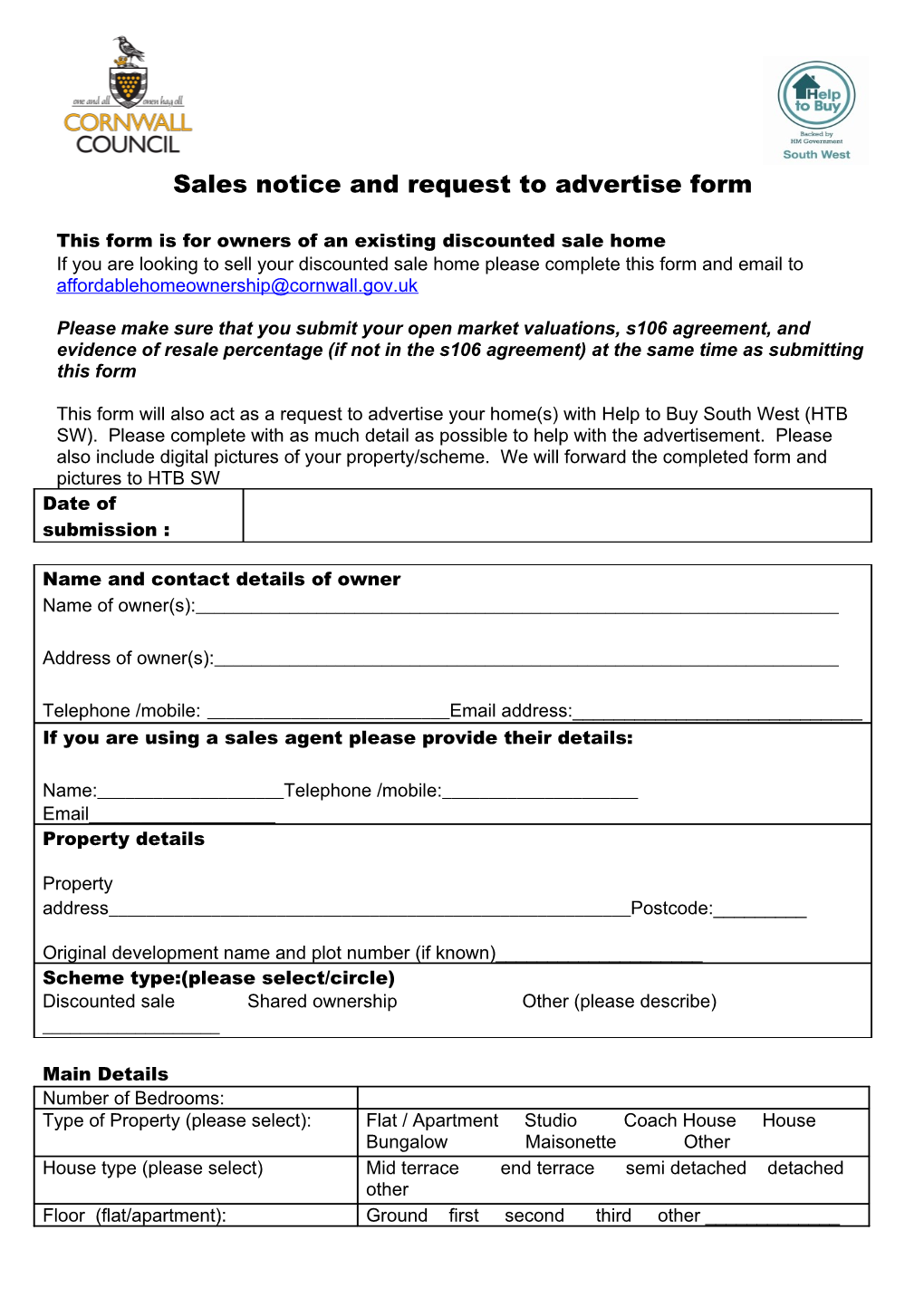 Sales Notice and Request to Advertise Form