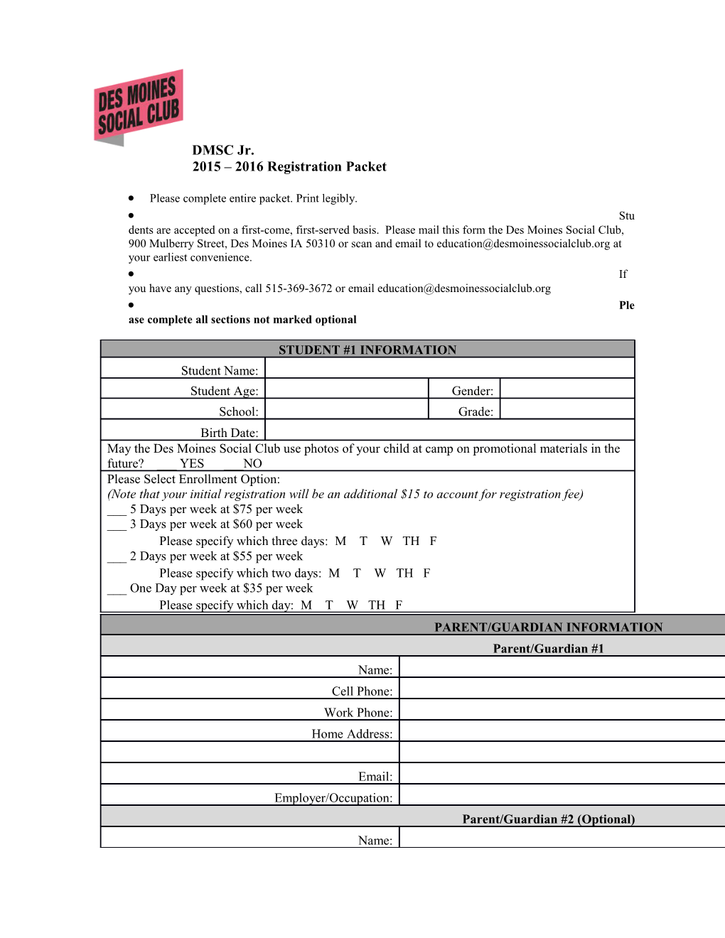 2015 2016 Registration Packet