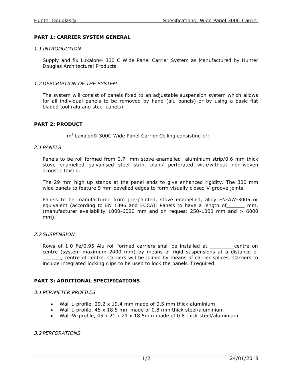 Luxalon Wide Panel 300A Carrier System Specification