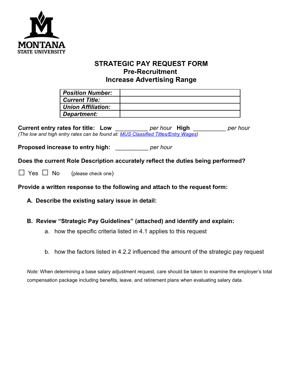 Strategic Pay Request Form