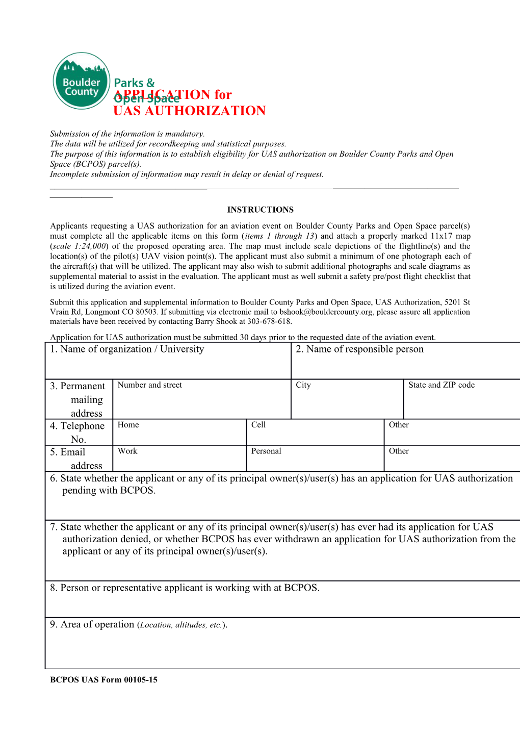 UAS Drone Permit Request