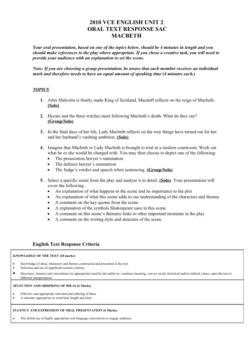 Oral Text Response Sac