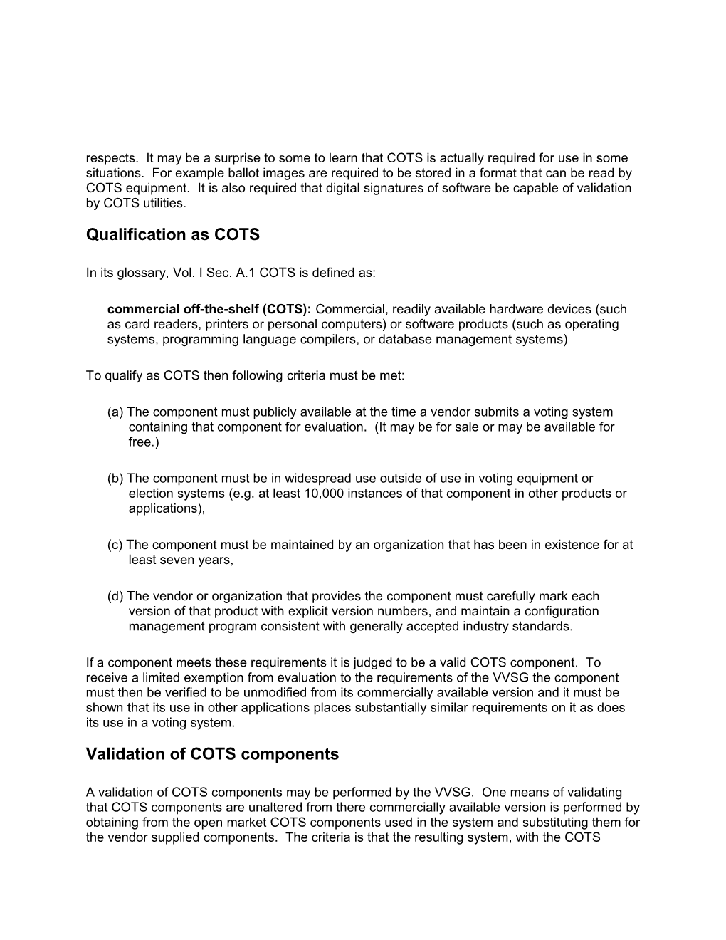 Supplemental Guidance on COTS