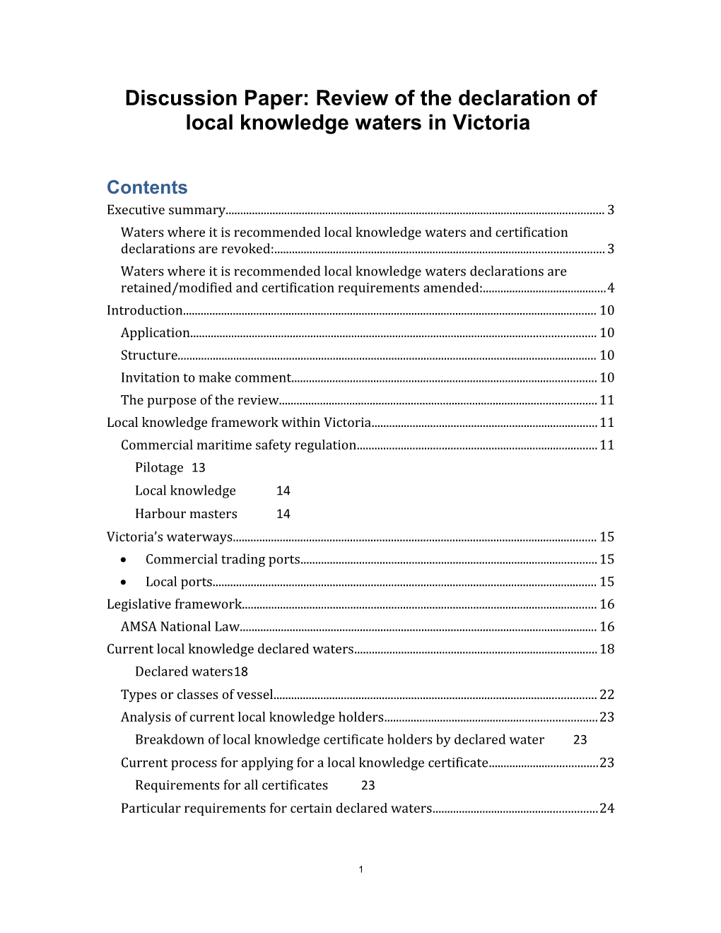 Discussion Paper: Review of the Declaration of Local Knowledge Waters in Victoria