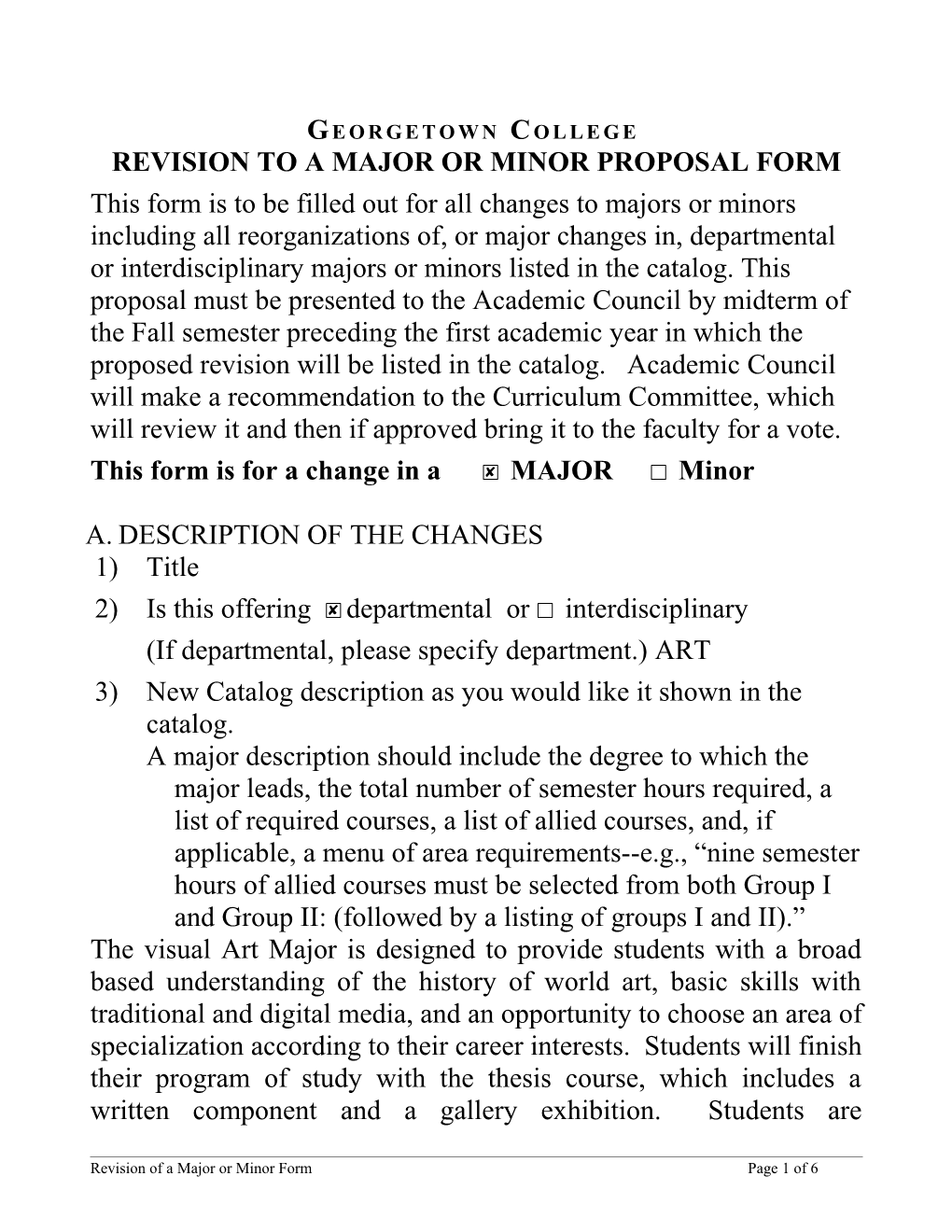 Revision to a Major Or Minor Proposal Form