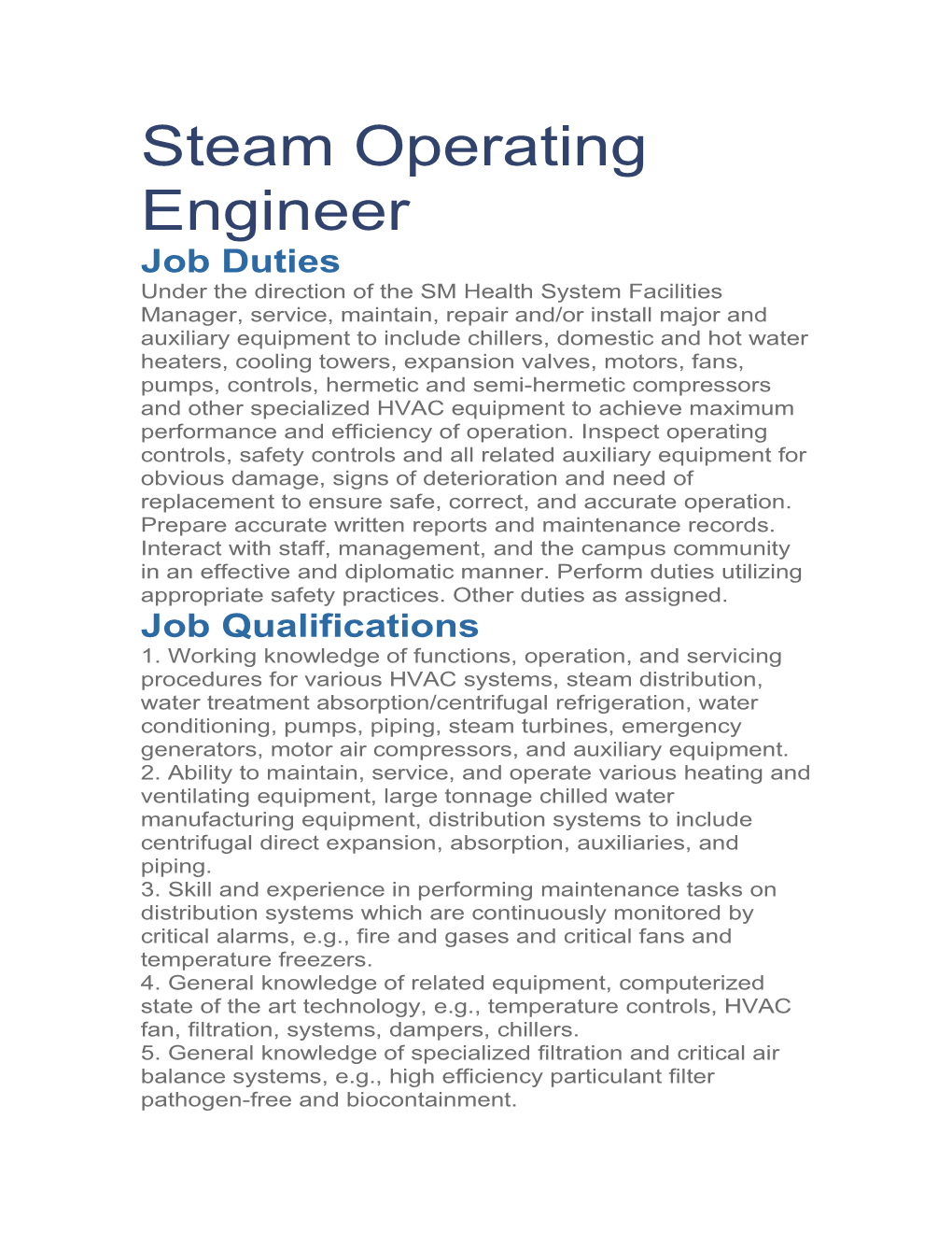 Steam Operating Engineer