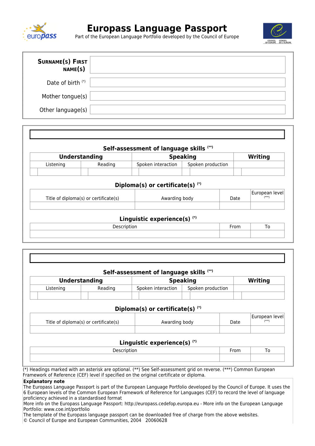 Europass Language Passport