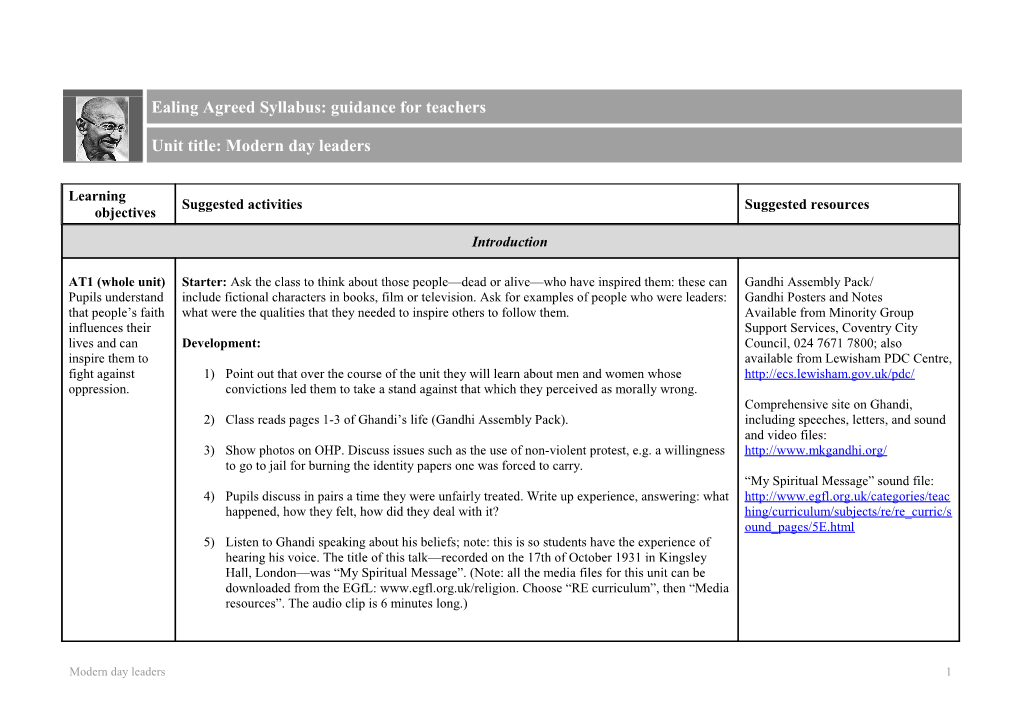 Ealing Agreed Syllbus Schedule for Guidance for Teacher s1