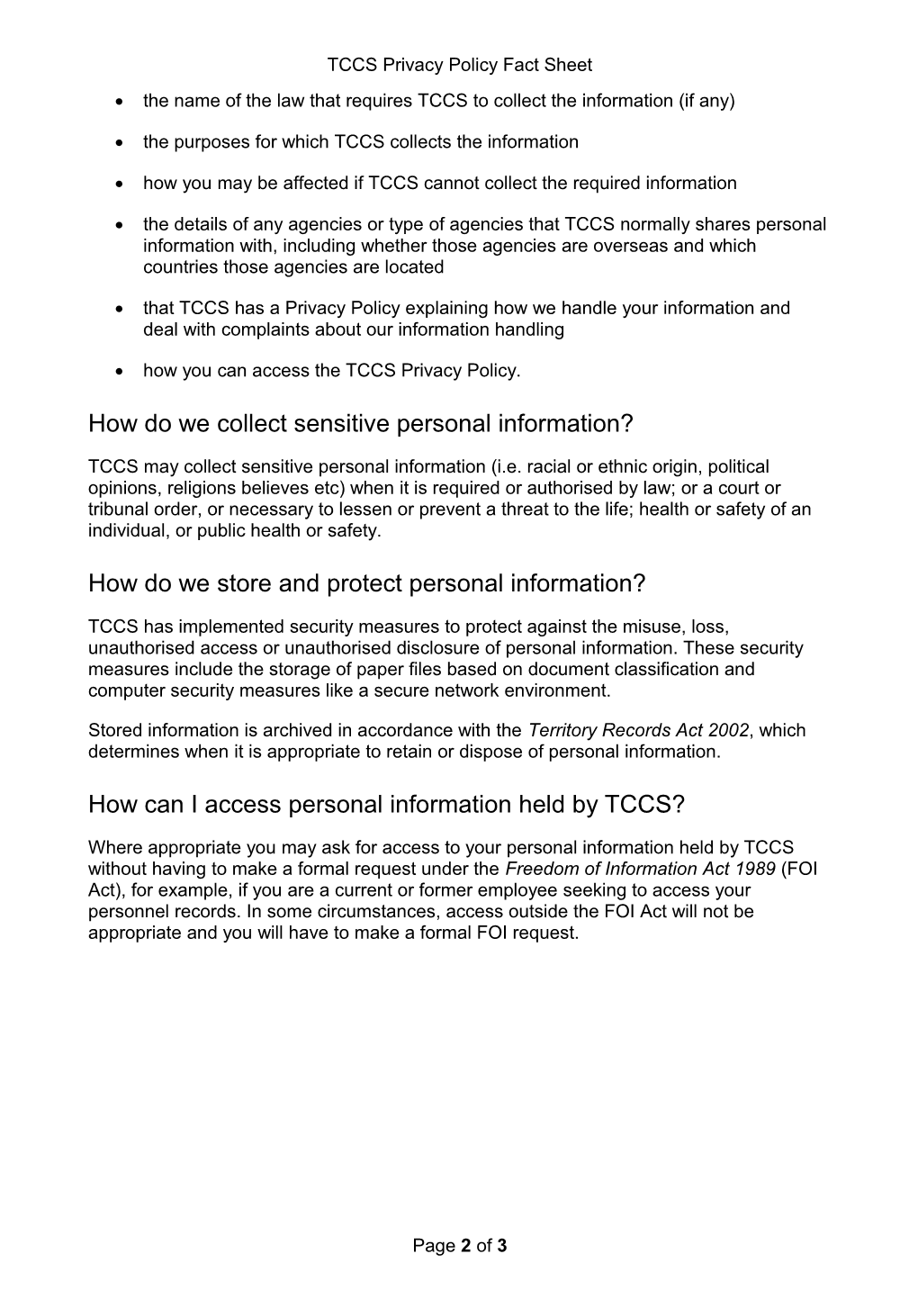TCCS Fact Sheet