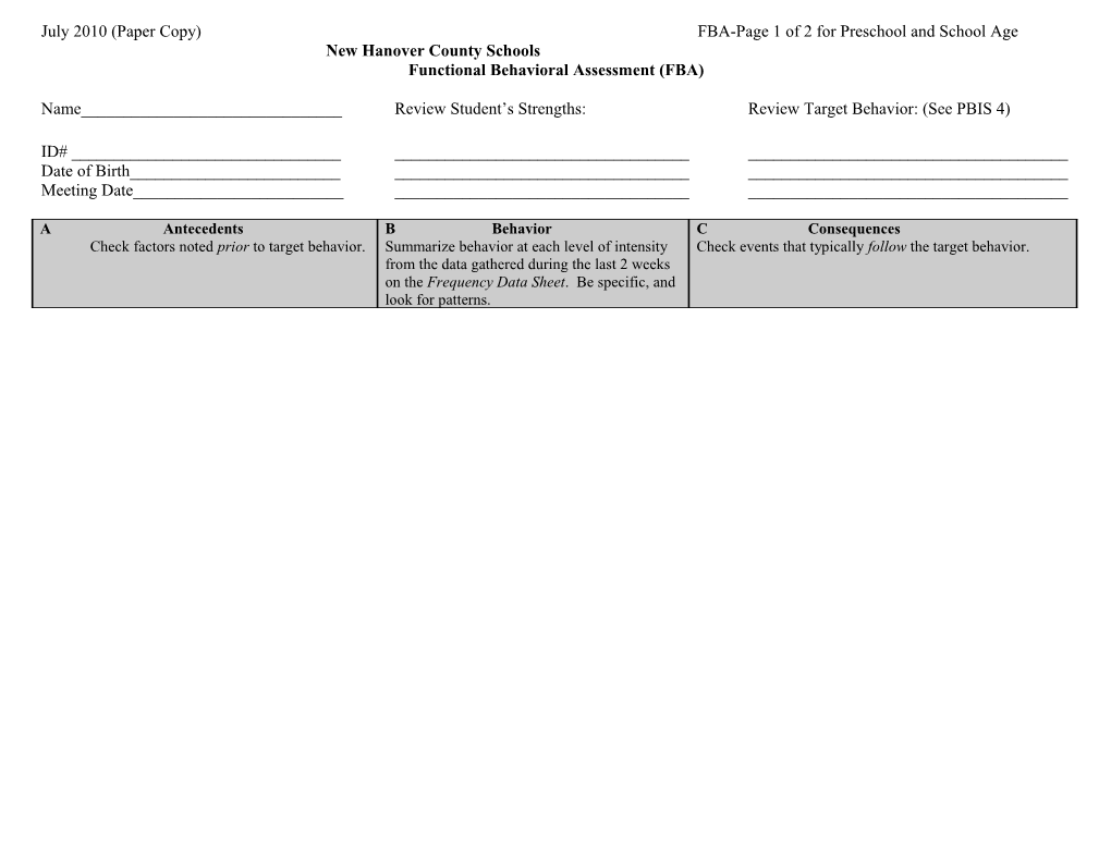 Functional Behavioral Assessment (Fba)