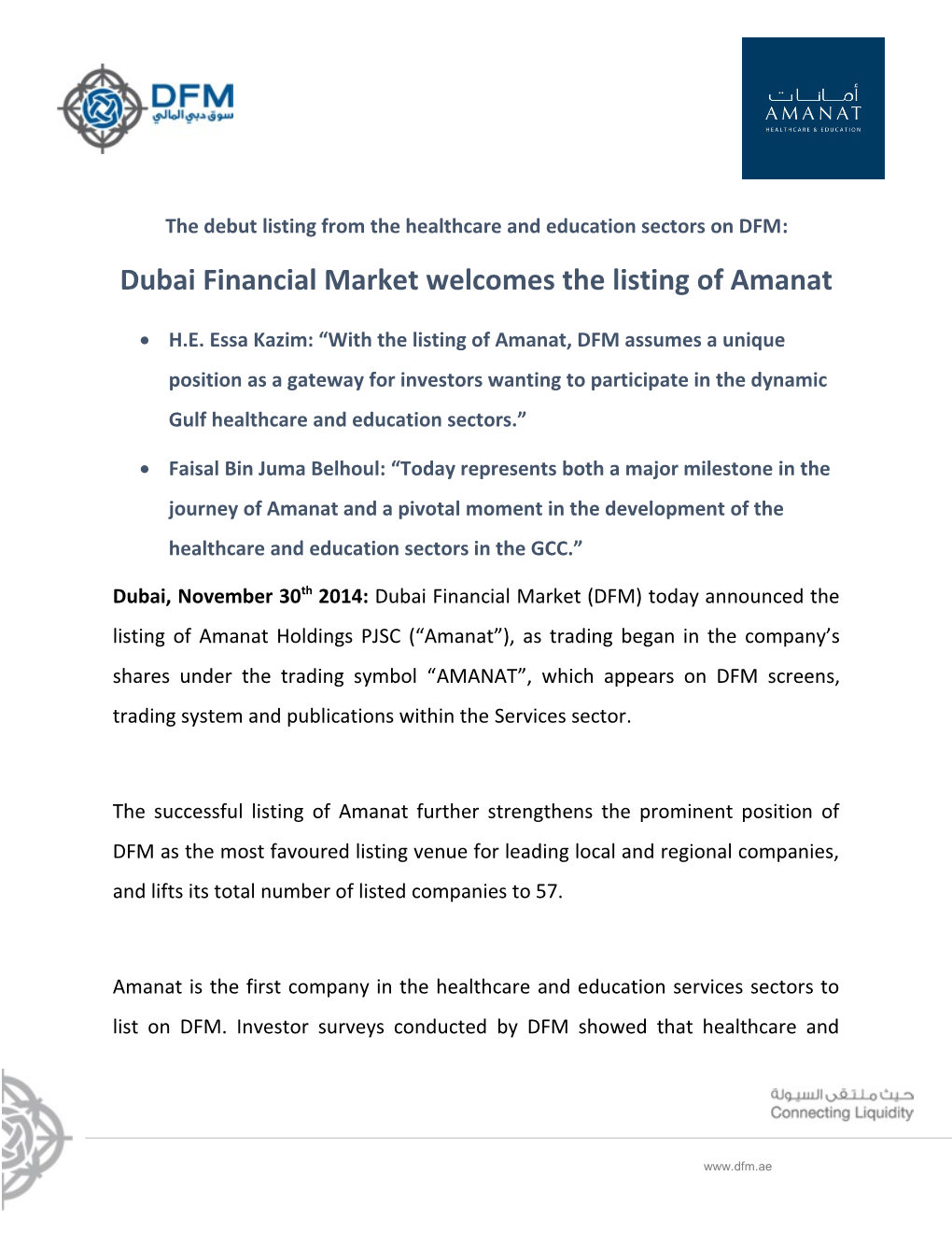 The Debut Listing from the Healthcare and Education Sectors on DFM