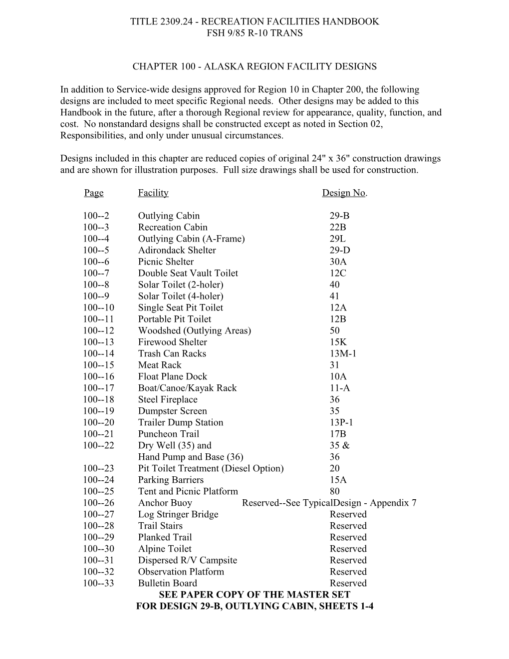 Chapter 100 - Alaska Region Facility Designs