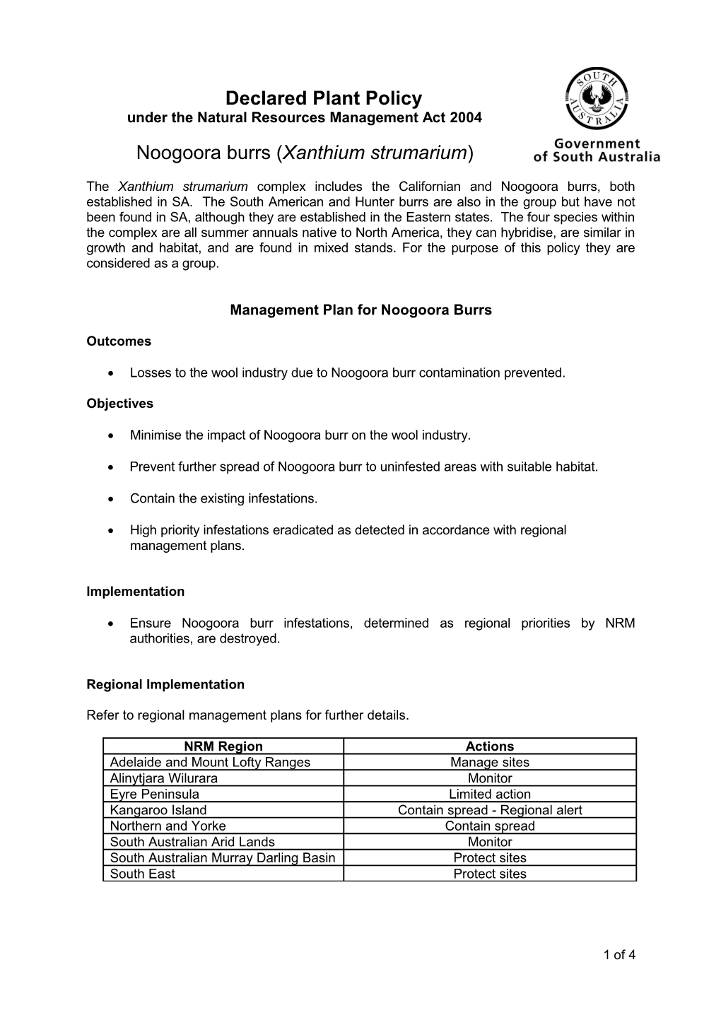 Proclaimed Plant Policy s2