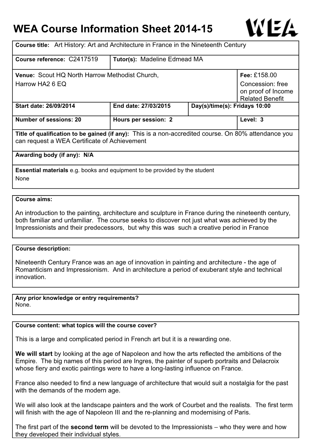 WEA Course Information Sheet 2014-15 s4