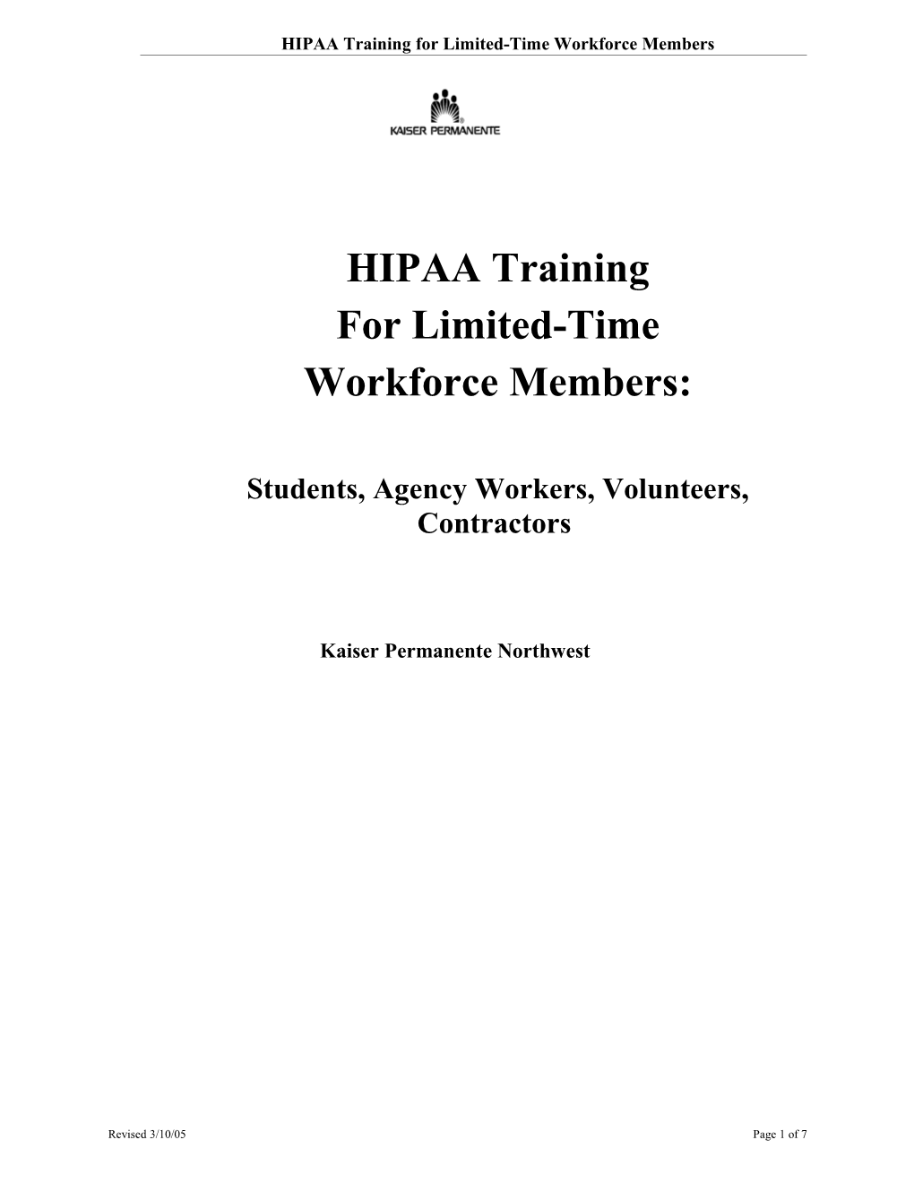 HIPAA Training for Limited-Time Workforce Members