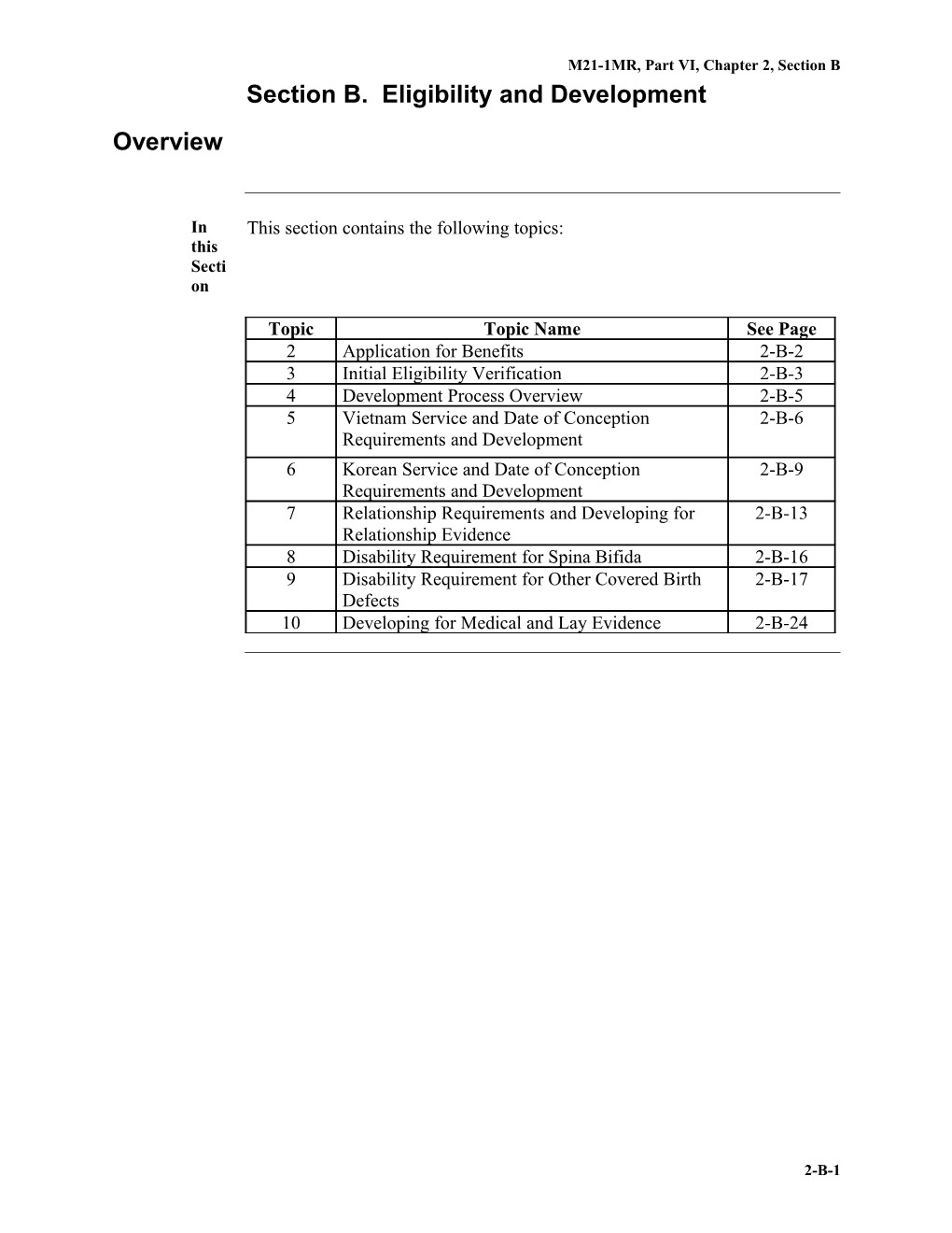 Section B. Eligibility And Development (U.S. Department Of Veterans Affairs)