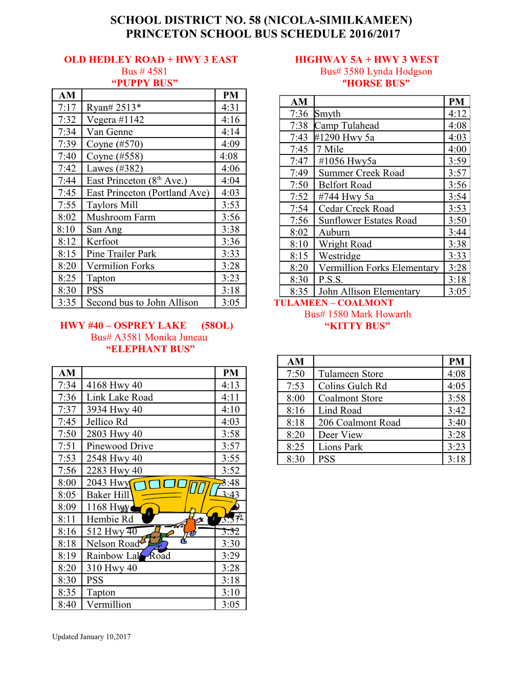School Bus Schedule Merritt 2004 - 2005
