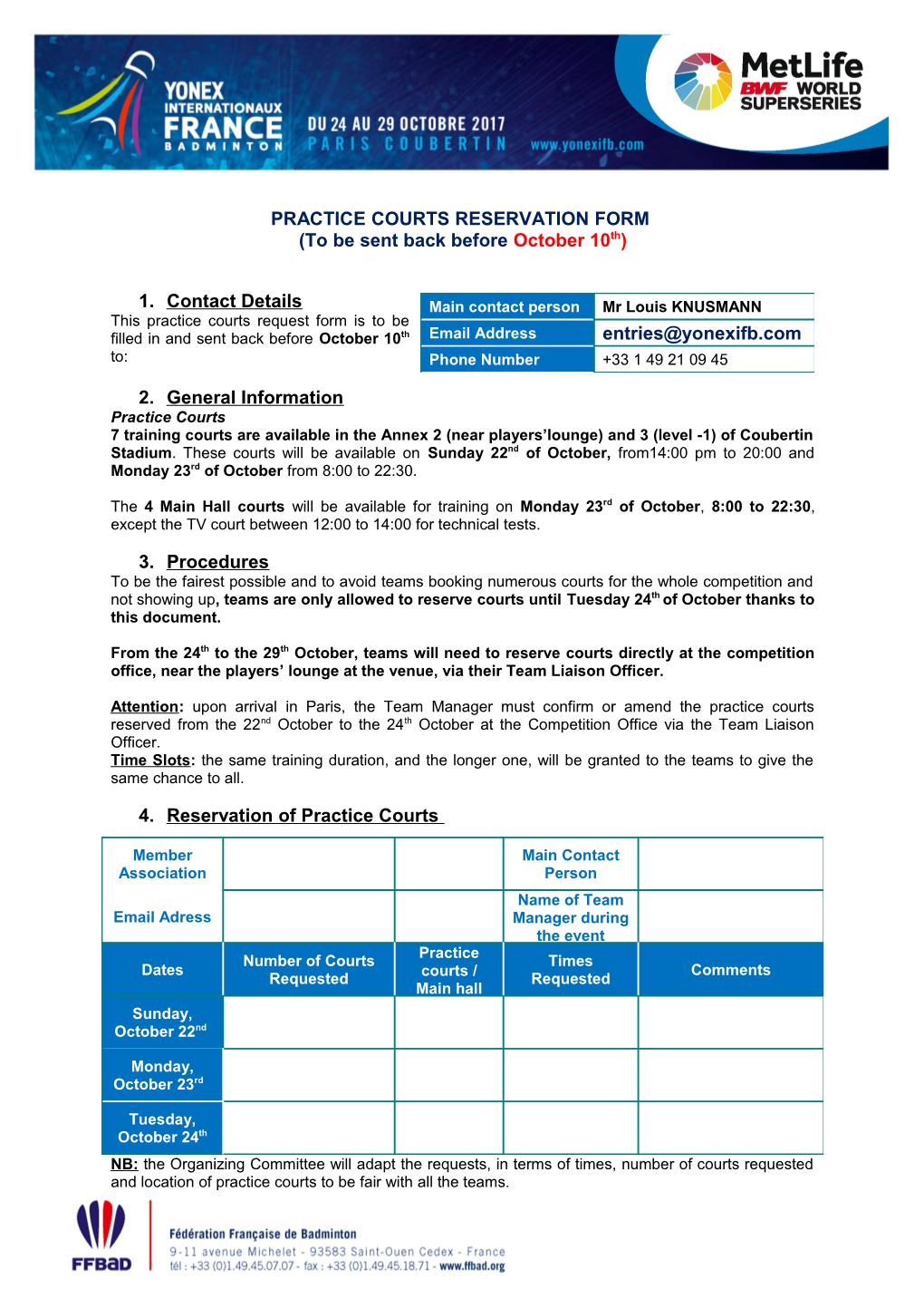 Practice Courts Reservation Form