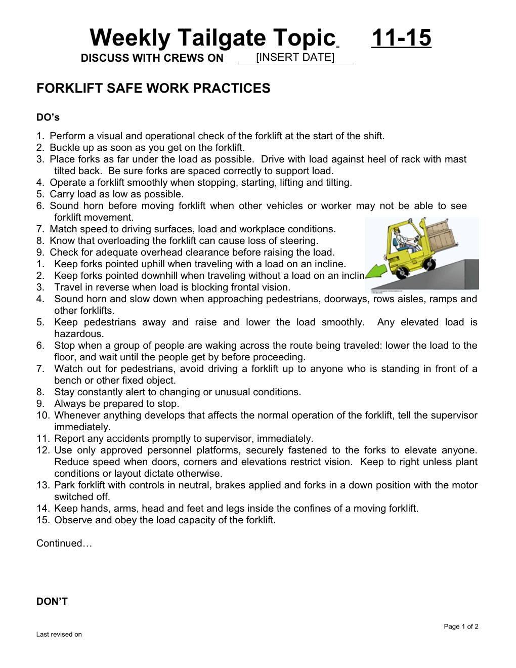 Forklift Safe Work Practices