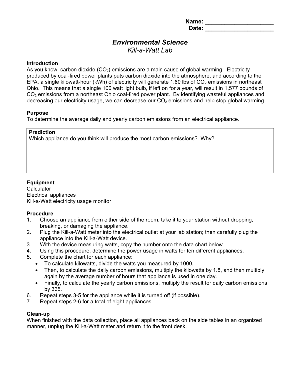 Standard Lab Activity Outline For