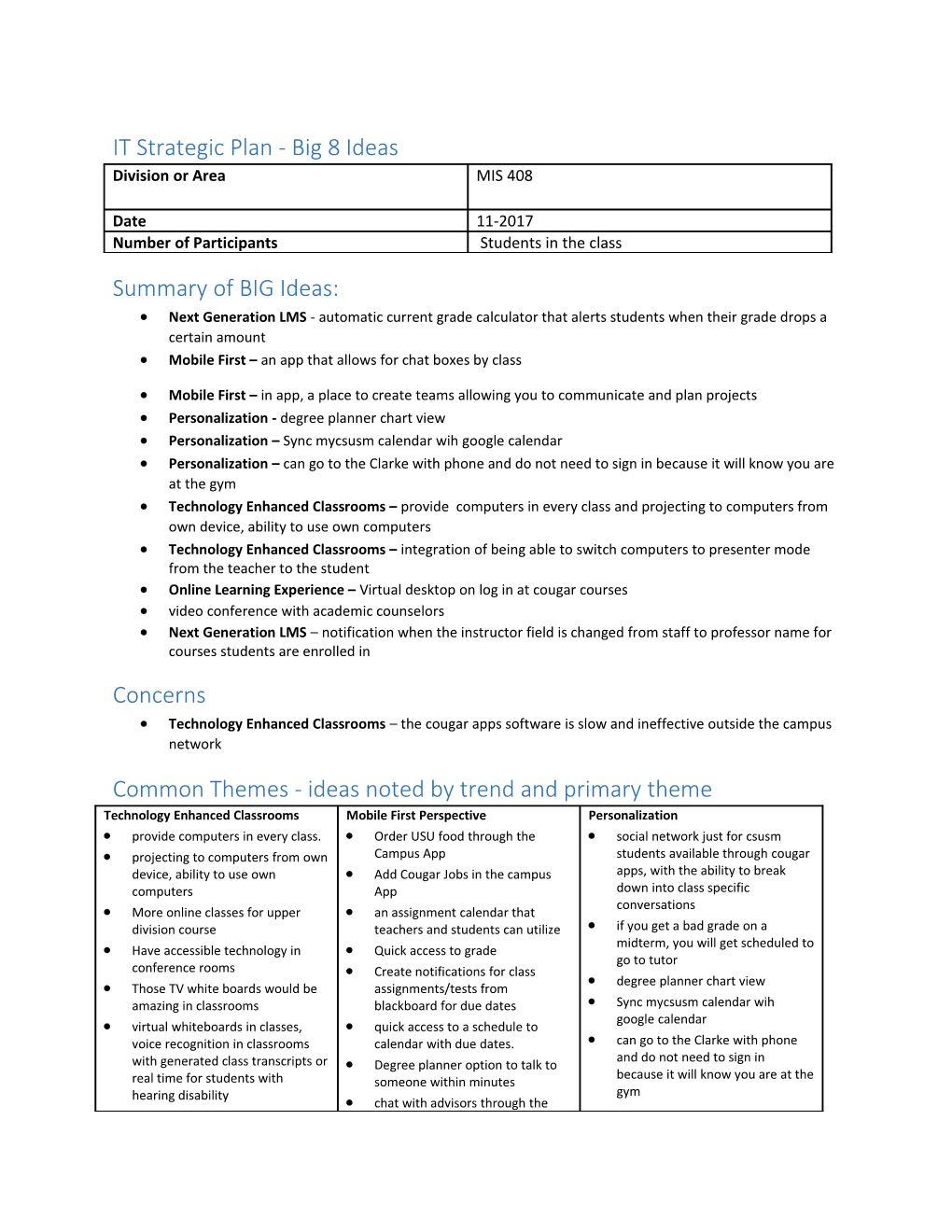 IT Strategic Plan - Big 8 Ideas