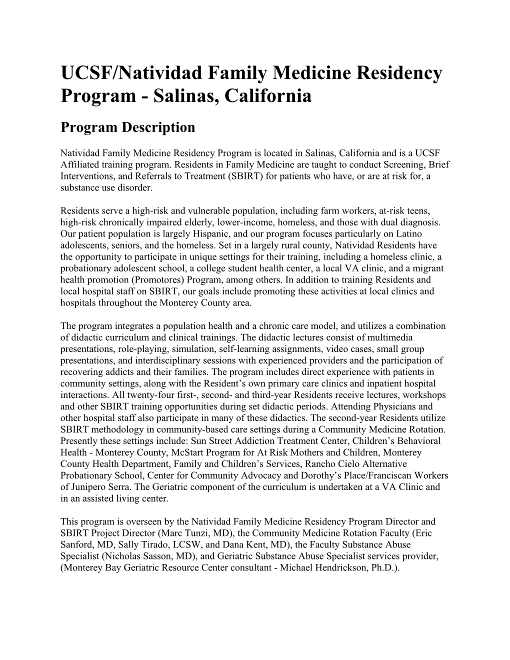 UCSF/Natividad Family Medicine Residency Program - Salinas, California