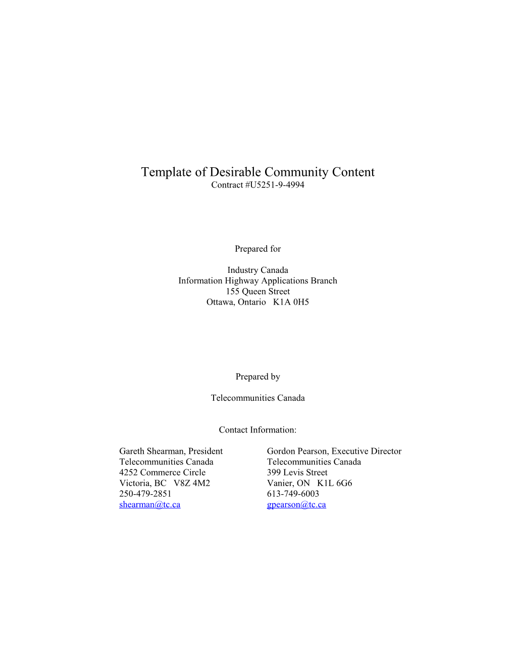 Template of Desirable Community Content Contract #U5251-9-4994