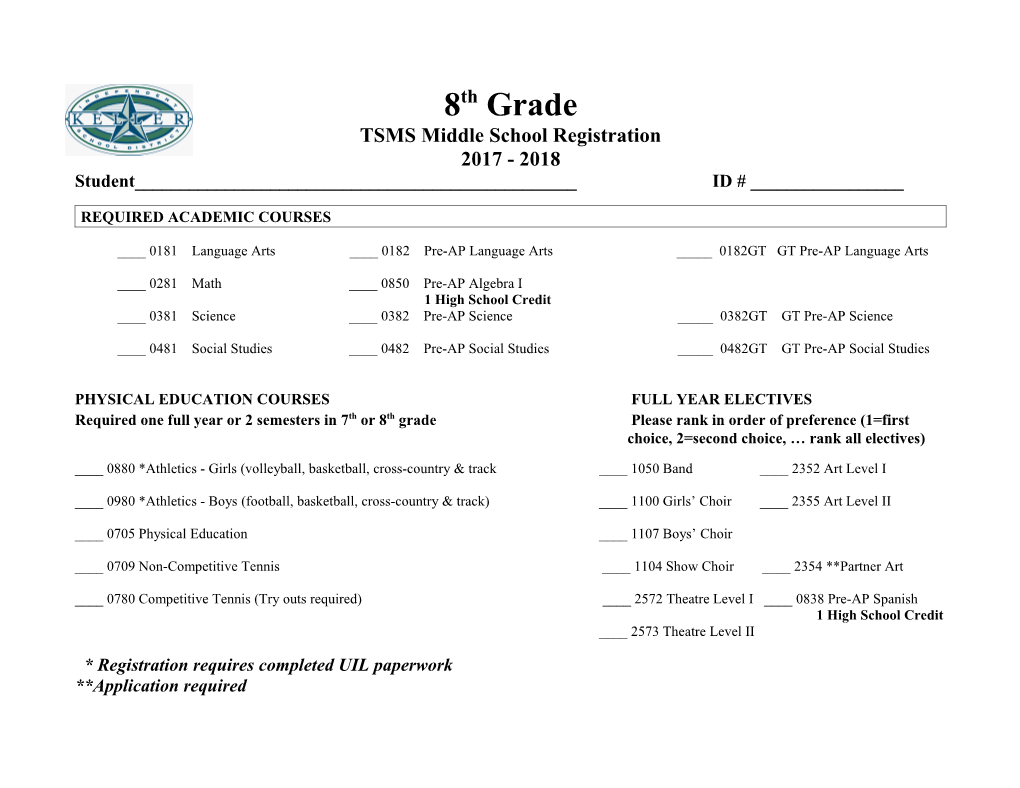 KISD Middle School Registration