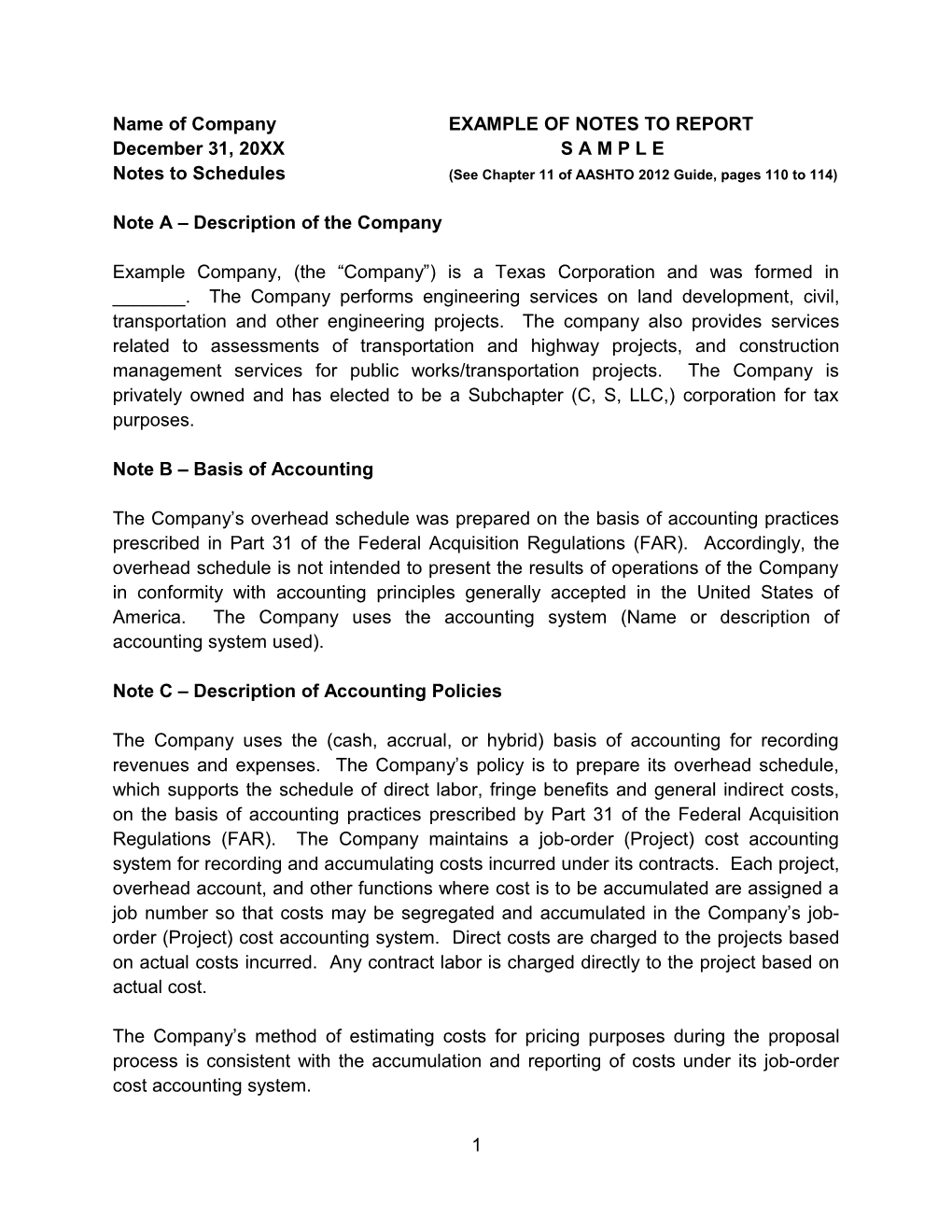 Submittal Format for Self Certification Cost Report