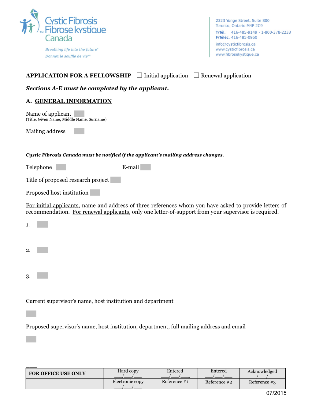 CFC Fellowship Application Form 2011