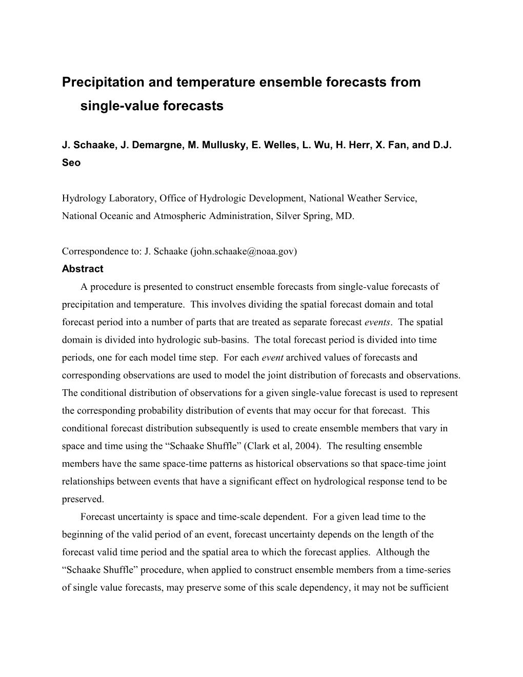 Precipitation And Temperature Short Term Ensemble Forecasts: Theory