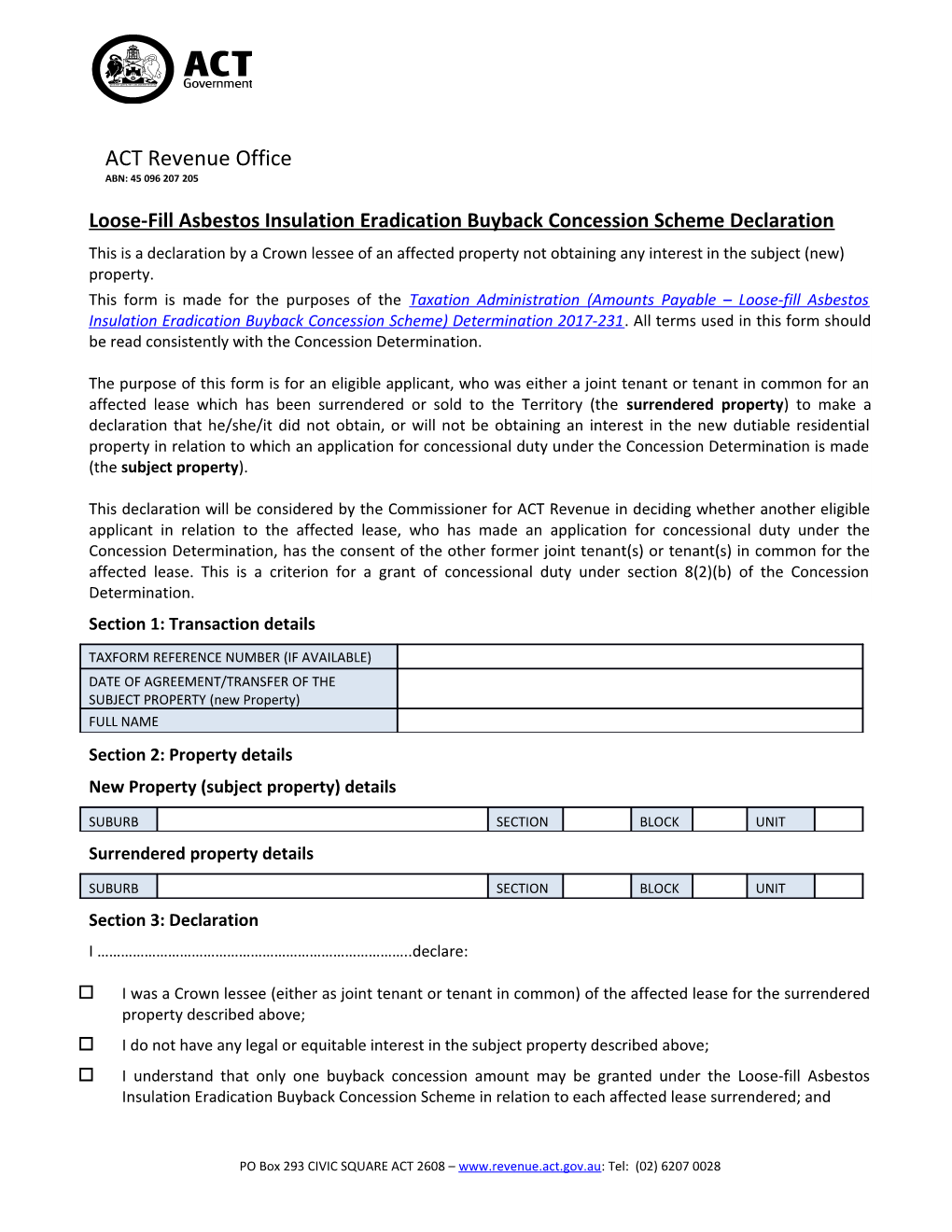 Loose-Fill Asbestos Insulation Eradication Buyback Concession Scheme Declaration